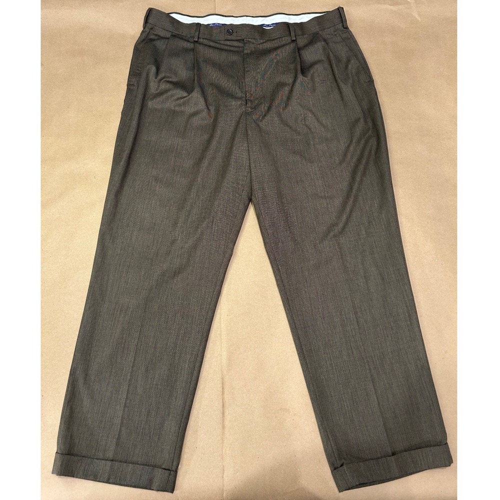 Alan Flusser Brown Cuffed Pleated Dress Pants Mens 42x30
